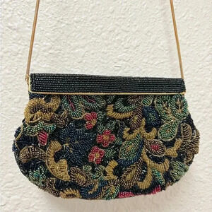Vintage 80s/90s Carla Marchi Floral Beaded Bag 6x9